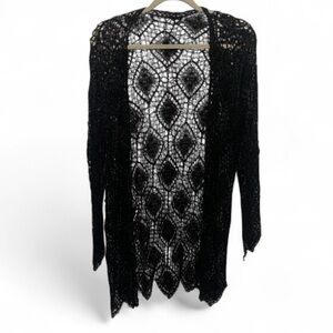 Vintage Black Crochet Open Front Sheer Cardigan